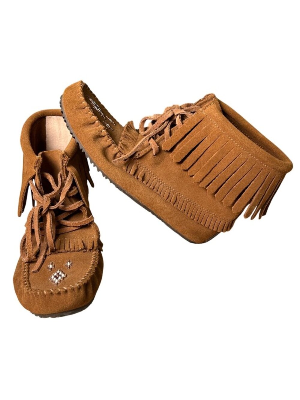 Manitobah Mukluks Harvester Suede Moccasin Booties Women's 7 Fringed Beaded Toe